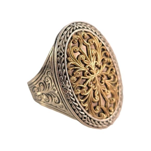 Konstantino 18k Gold & Sterling  Filigree Oval Statement Ring - Picture 2 of 11